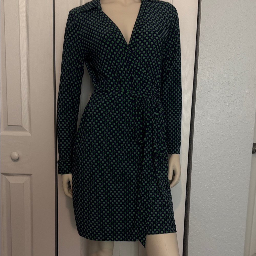 Elegant Black and Green Polka Dot Dress